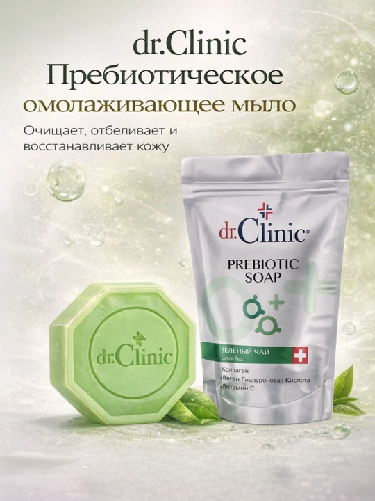 Мыло Dr.Clinic  Green Tea — очищающее и осветляющее для жирной кожи, выровнивает тон кожи - 