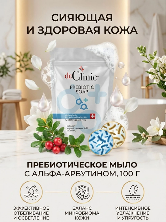 Мыло  осветляющее и увлажняющее Dr.Clinic,помогает выровнять тон и обеспечить мягкий уход