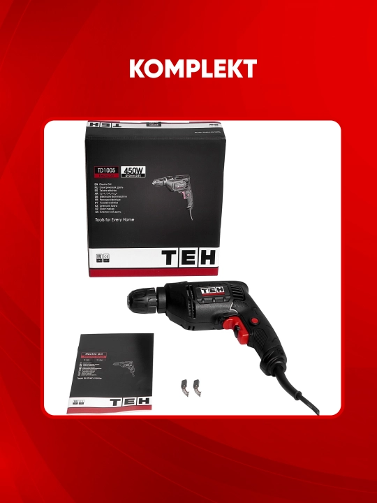 Elektr drel TEH TD1005 450 Vt, 3300 ayl/min, patron 1.5–10 mm