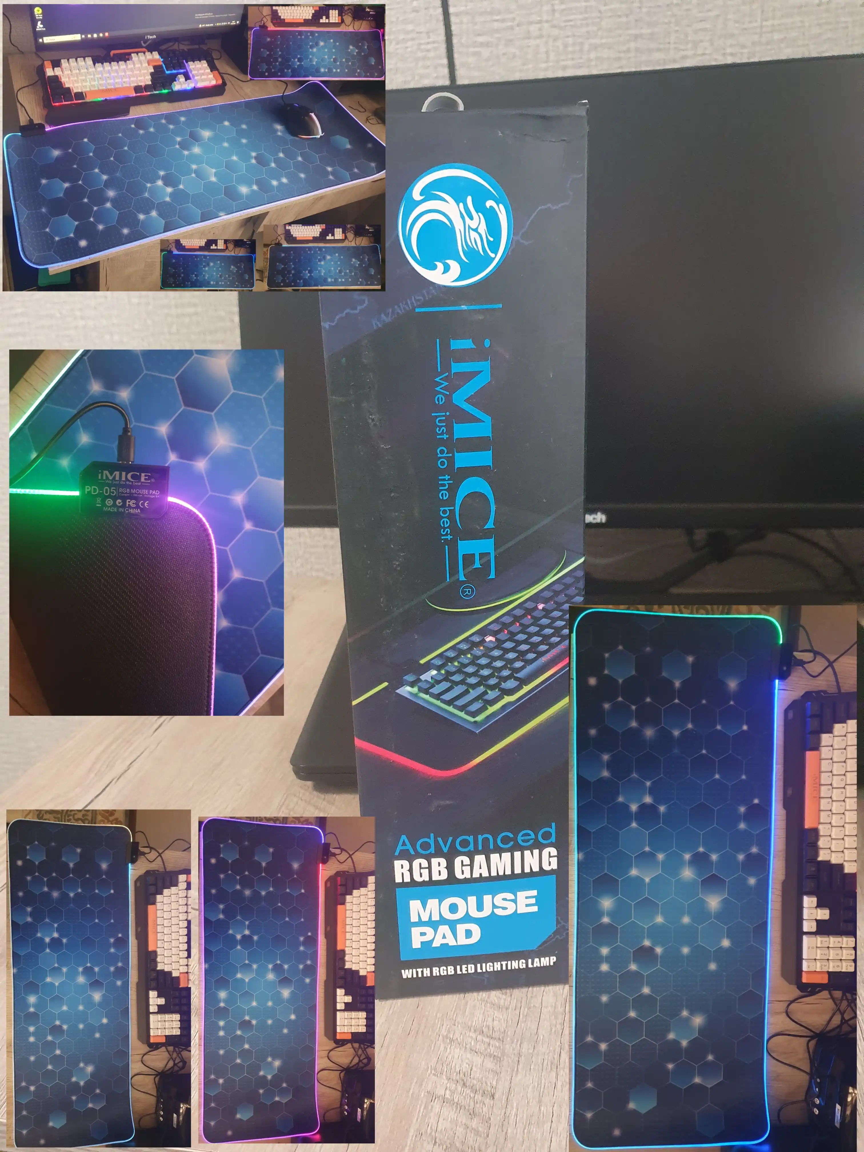 Игровой компьютерный коврик для мыши и клавиатуры, iMICE XXL 80x30 см с RGB-подсветкой