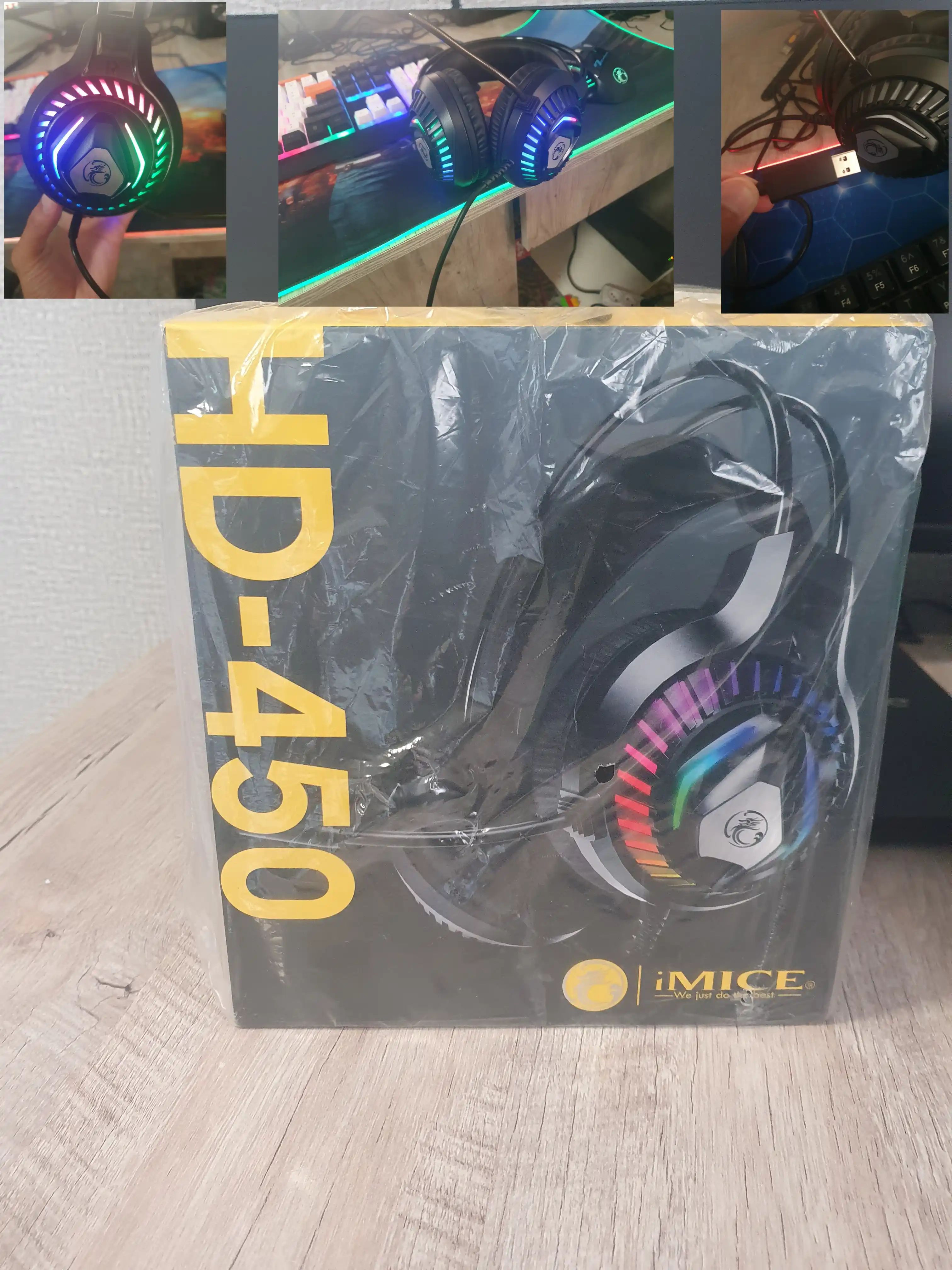 Игровые наушники с микрофоном, проводные, для компьютера и телефона, RGB-подсветкой iMICE