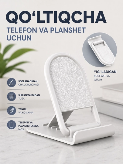 Telefon va planshet ushlagichi, sozlanadigan, buklanadigan telefon ushlagichi