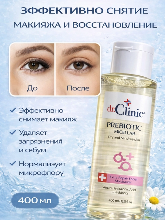 Мицелярная вода Dr.Clinic Prebiotic мягкое очищение и увлажнение, B5 + пребиотик
