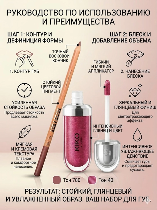 Kombo lab bo'yog'i to'plami, lab bo'yog'i, Miss Tais qalami va lab bo'yog'i Kiko Milano