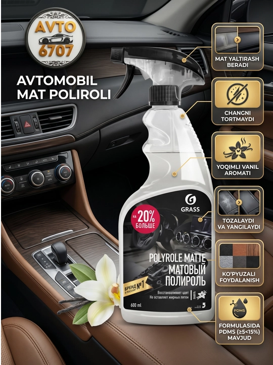 Полироль для пластика матовый Grass Polyrole Matte 600мл, антистатик, ваниль