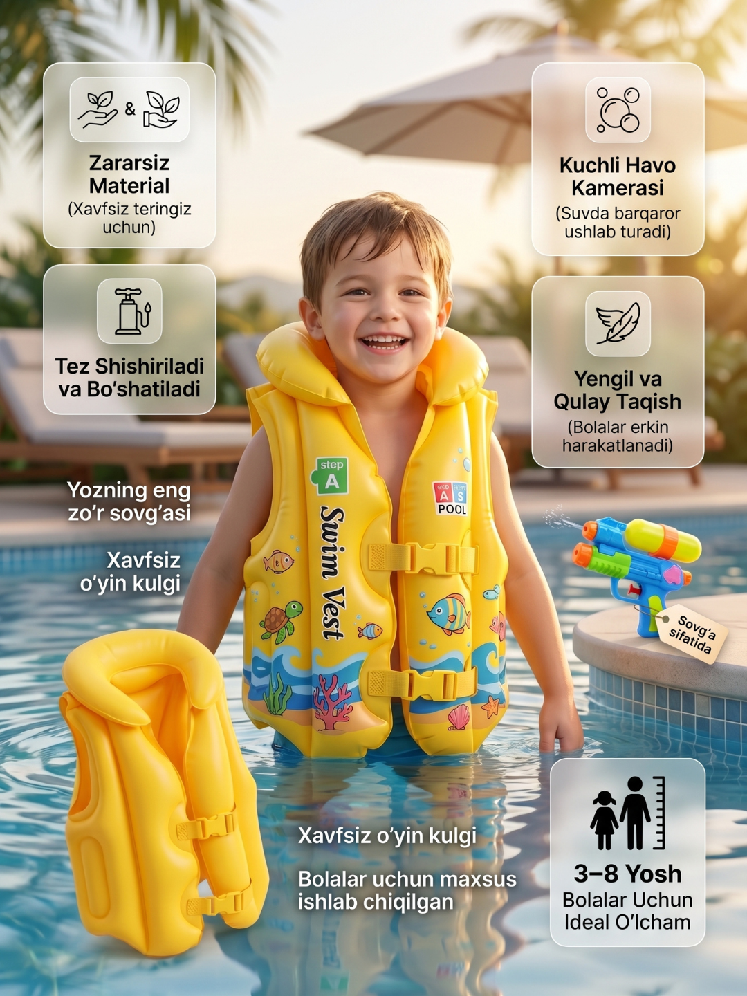Bolalar uchun qutqaruv jileti suzish uchun 40 50 60 o‘lcham xavfsiz swim vest - 