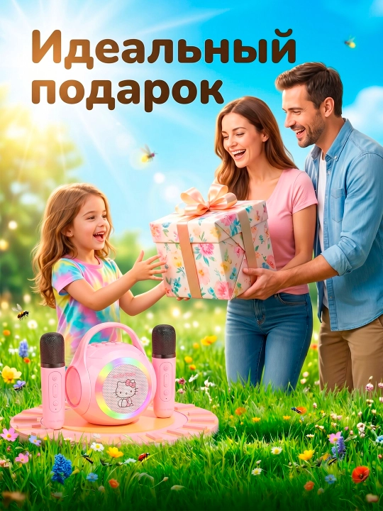 Портативная Bluetooth-колонка  для караоке, 2 микрофона, RGB-подсветка