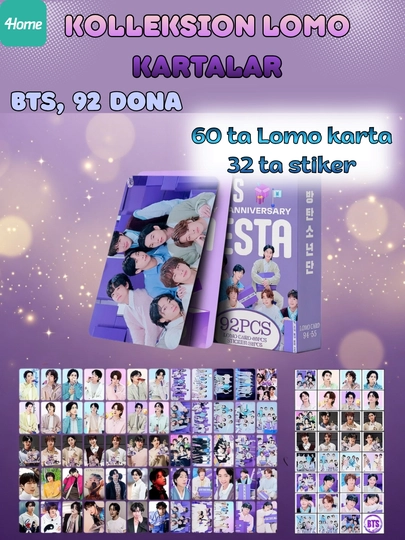 Коллекционные Lomo карты BTS, 92 шт, 60 ломо карт, 32 стикера — 4HOME-1625957-ПУРПУР