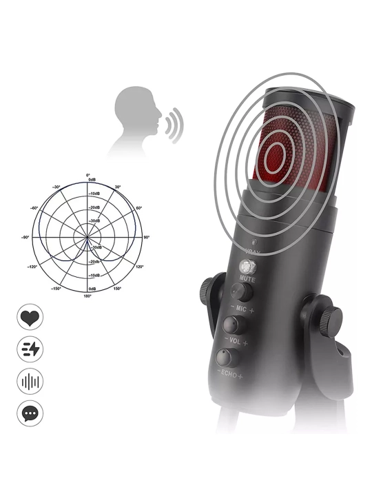 Professional USB mikrofon JMARY MC-PW8, kompyuter, oqim, studiya, qora uchun