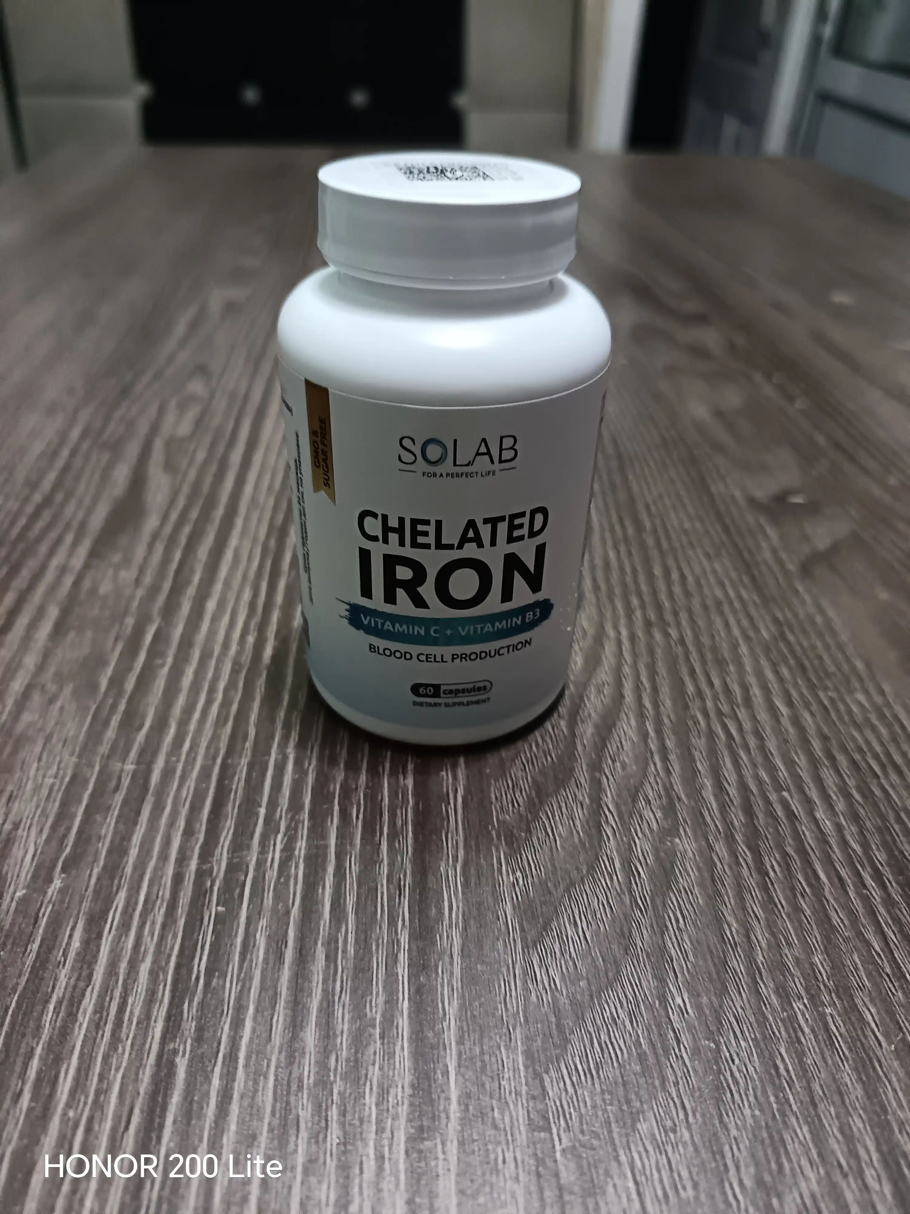 Temir xelat, SOLAB, C vitamini + B3 vitamini bilan, 60 kapsula
