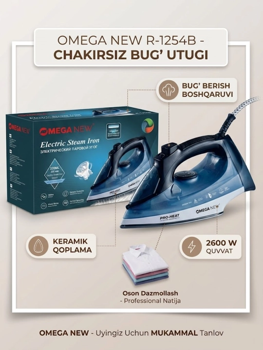 Bug‘li dazmol MEGA NEW R.1234B, keramik taglik, 2200 Vt