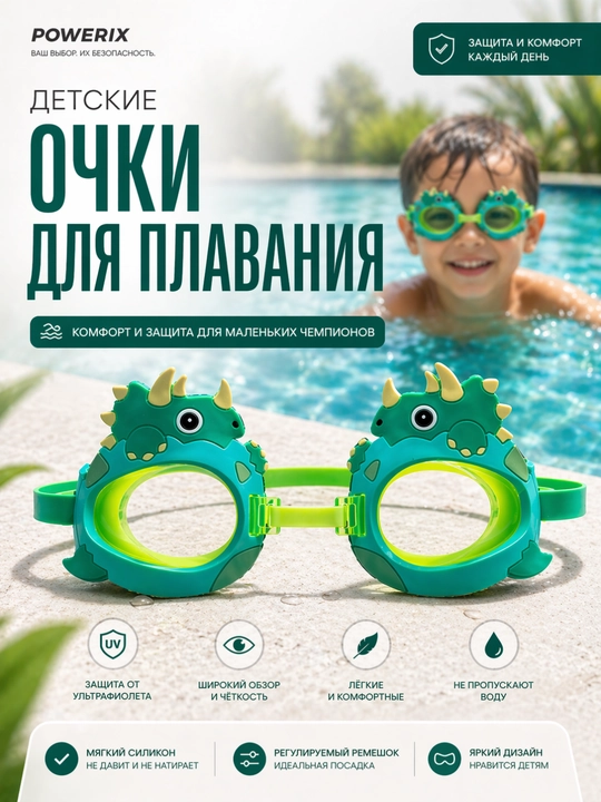 Очки, детские очки для плавания с регулировкой, силиконовые, защита UV, герметичные - 