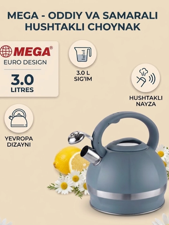 Чайник со свистком MEGA Euro Style, гранитное покрытие, 3.0 л - 