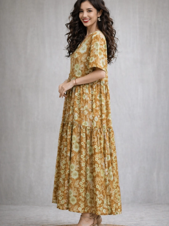 Ayollar ko‘ylagi uzun maksi 100% paxta yozgi keng oversize boho print yengil koylak 48-54