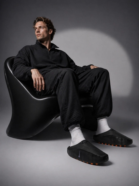 Nike Mind 001 мужские шлёпанцы, массажный эффект, современный дизайн, чёрный/серый, 40–45