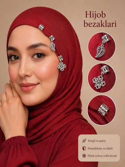 Набор изящных зажимов для хиджаба — XONFARI-HIJABQISQICH-СЕРЕБРН