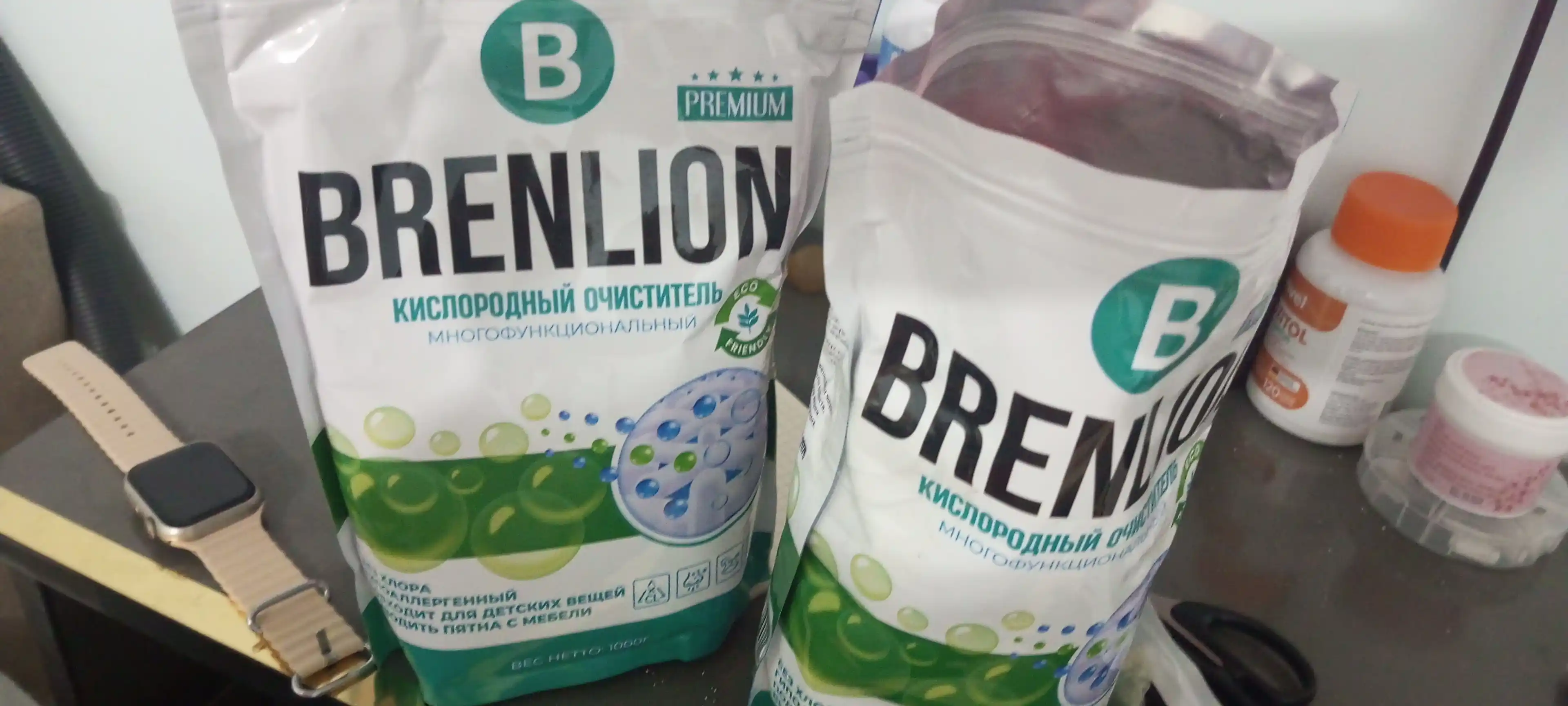 Кислородный очиститель, отбеливатель, пятновыводитель, Brenlion, 1 кг + 1 кг, без запаха