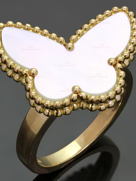 Женское кольцо “Butterfly Pearl Gold” в форме бабочки с белым камнем, нержавеющая сталь