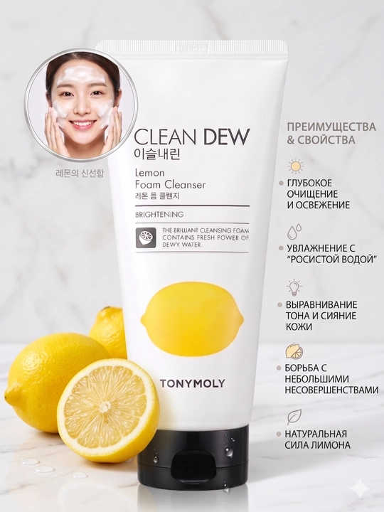 Tonymoly clean dew,yuz uchun ko‘pik,vitaminli yuz yuvish vositasi koreyskiy umivalka - 