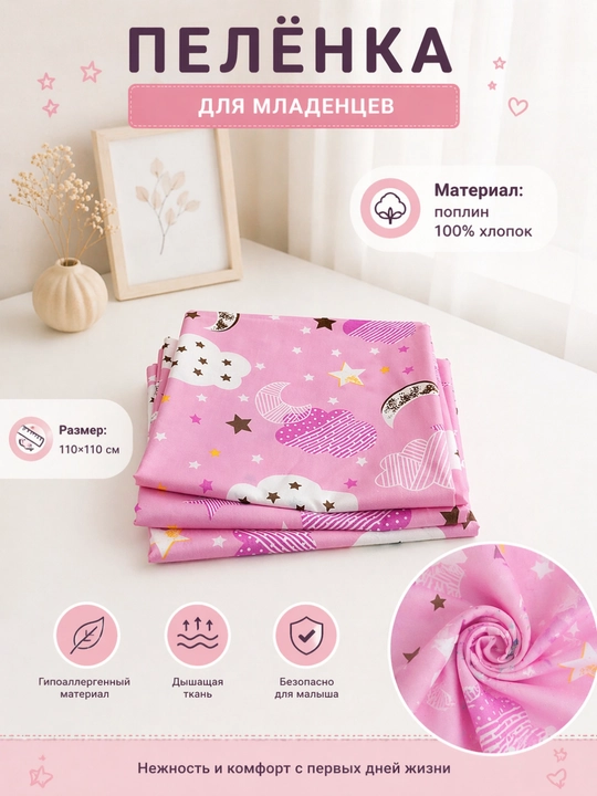 Пелёнка для новорождённых, детская простыня, поплин, 100% хлопок, 110×110 см