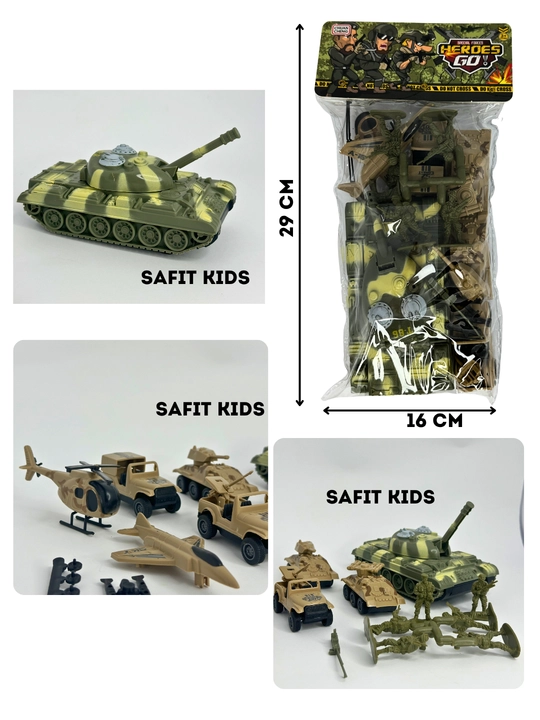 Harbiy o‘yinchoqlar to‘plami – tank, texnikalar, askarchalar va samolyotlar bilan set (3+)