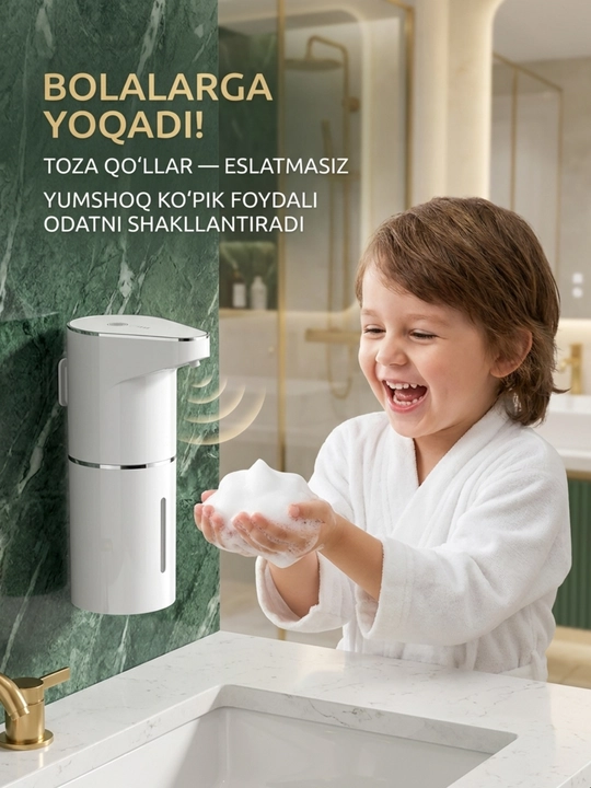 Suyuq sovun uchun sensorli avtomatik dozator ko'pikli, 350 ml, Type-C