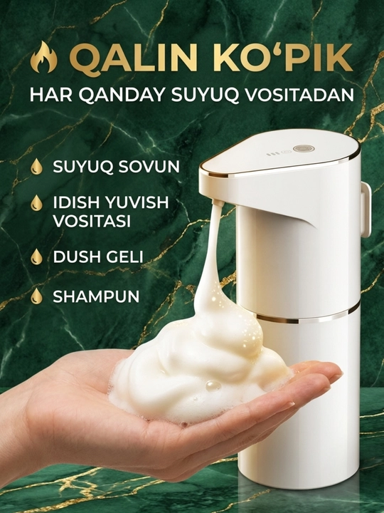 Suyuq sovun uchun sensorli avtomatik dozator ko'pikli, 350 ml, Type-C