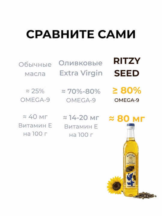 Kungaboqar yog‘i RITZY SEED sovuq siqilgan 1-press, rafinatsiyasiz, 0.7 l PET