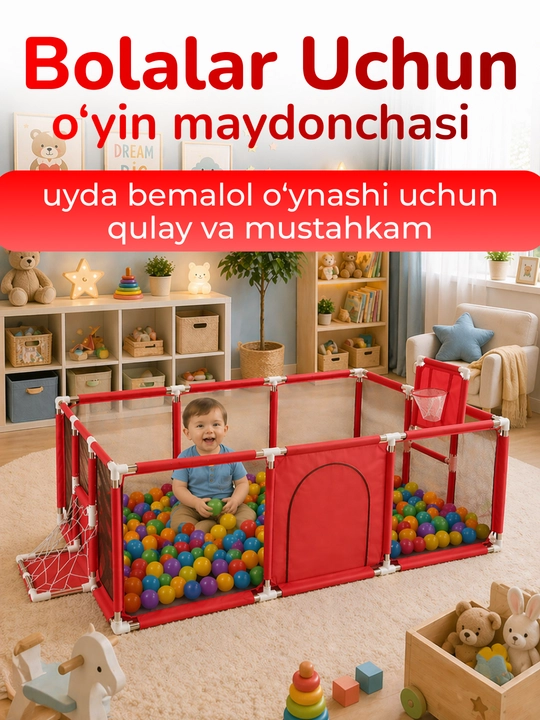 Bolalar uchun manej, basketbol halqasi va koptokchalar bilan - 