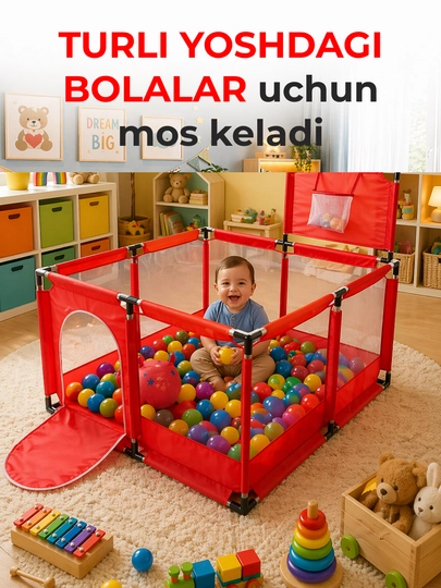 Bolalar uchun manej, basketbol halqasi va koptokchalar bilan - 