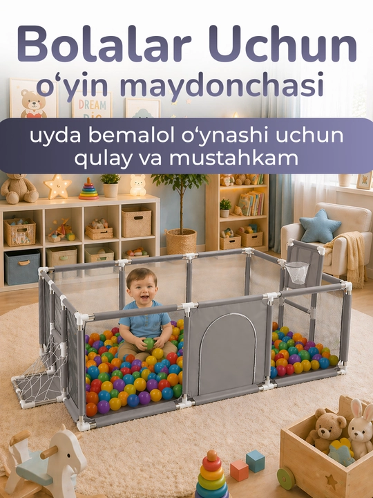 Bolalar uchun manej, basketbol halqasi va koptokchalar bilan - 