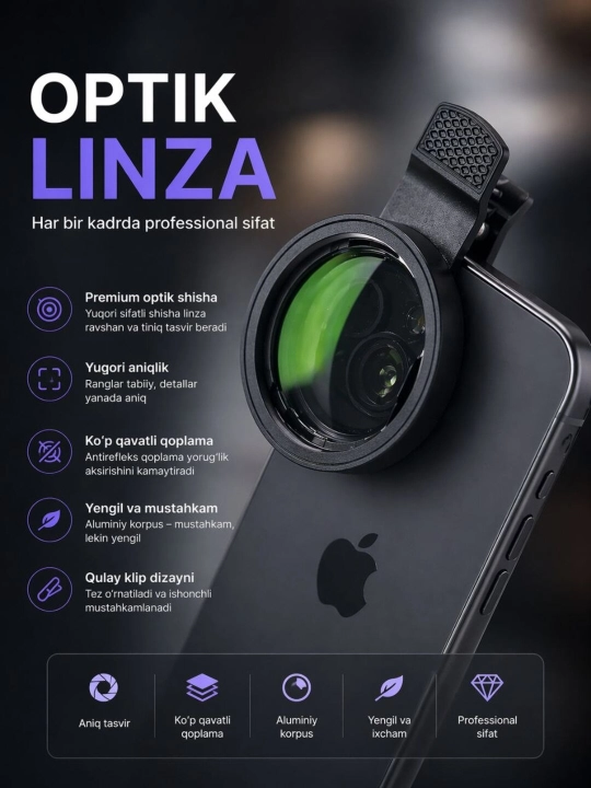 Telefon kamerasi uchun CPL filtr-linzasi, yaltirashga qarshi va ranglarni to'yintiruvchi - 