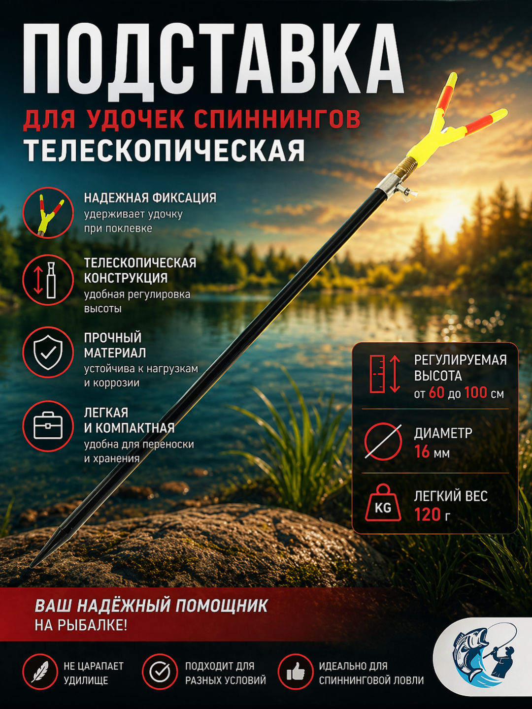 Spinning qarmoqlari uchun 1.2 m teleskopik taglik - 