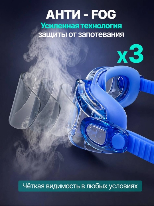 Детские очки для плавания 3-12 лет антифог UV защита с берушами
