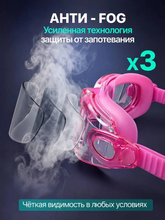 Детские очки для плавания 3-12 лет антифог UV защита с берушами
