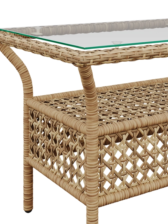 Bog‘ uchun kofe stoli AIKO Gracia, rattan, shisha, bog‘ mebellari, 80x50x51 sm