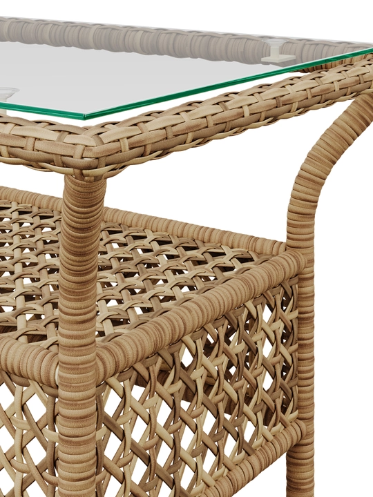 Bog‘ uchun kofe stoli AIKO Gracia, rattan, shisha, bog‘ mebellari, 80x50x51 sm