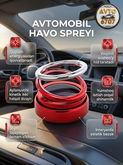 Авто ароматизатор, солнечный, вращающийся 360°, двойное кольцо — AVT6707-0043