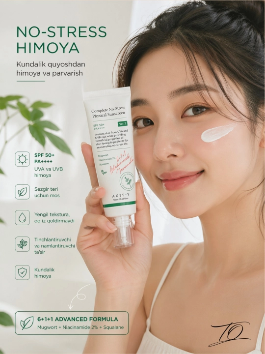 Axis-Y Complete No-Stress Physical Sunscreen SPF 50+ PA++++ quyoshdan himoya kremi