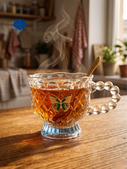 Choy va qahva uchun shisha krujka, bokal qoshiqchasi bilan, 2 dona va qoshiqcha bilan