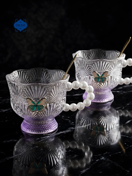 Choy va qahva uchun shisha krujka, bokal qoshiqchasi bilan, 2 dona va qoshiqcha bilan