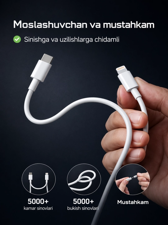 Кабель (ОРГ) Type-C — Lightning для iPhone X/ 11/ 12/ 13/ 14, 1м, быстрая зарядка