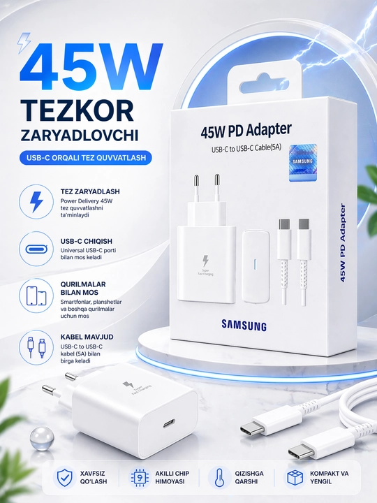 Зарядное устройство Samsung 45 Вт, 25 Вт, кабель Type-C, быстрое зарядное устройство