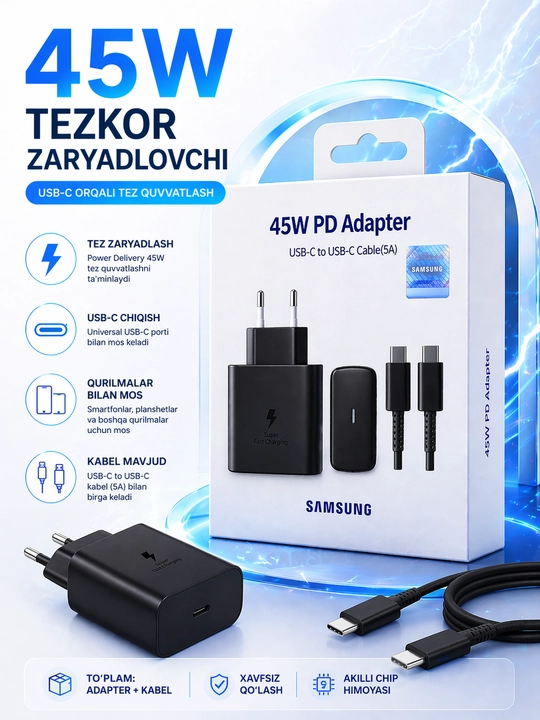 Зарядное устройство Samsung 45 Вт, 25 Вт, кабель Type-C, быстрое зарядное устройство