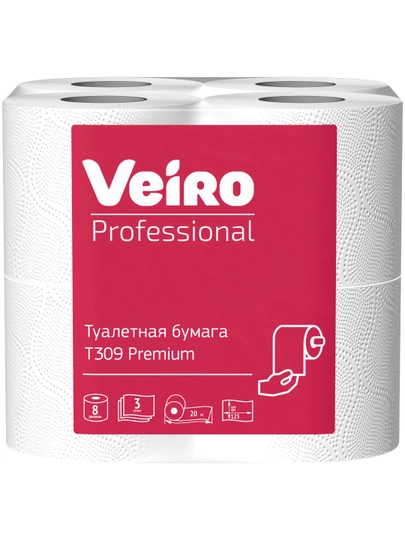 T309 Туалетная бумага в средних рулонах, трехслойная, Veiro Professional, длина 20 м — PADDOCK-T309-4
