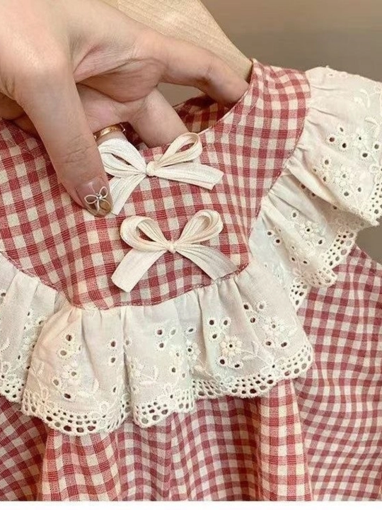 Детский комплект, одежда для девочки, летний костюм, 1-2 года, красивый наряд, клетка