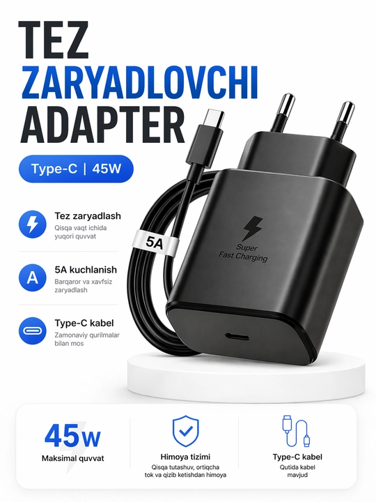 Зарядное устройство Samsung 45 Вт, кабель Type-C, зарядное устройство