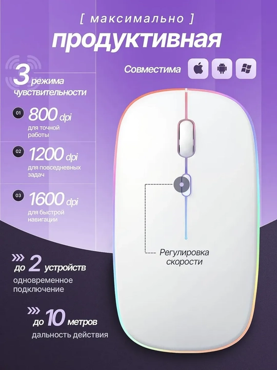 Sichqoncha Bluetooth simsiz tovushsiz Type-c zaryadka 2 rejimda ishlaydigan