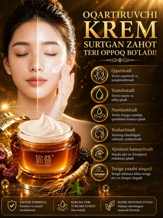 Oqartiruvchi krem, tez oqartiradi, yuz terisini oppoq qiladi, har faslga, 50 ml - 