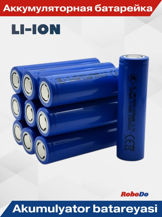 18650, 3,7 V, 1800 mA/soat quvvatli akkumulyator batareyasi